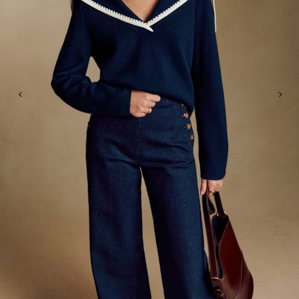 Sézane Marino High-Waist Bridge Trousers – Organic Cotton Denim | Size 36 - Picture 2 of 13